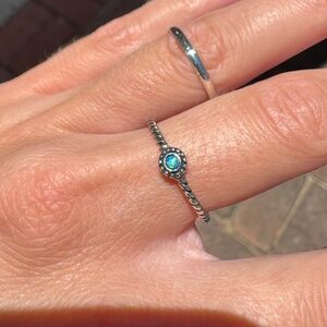 Blue Opal Dainty Ring Sterling Silver Size 6 New